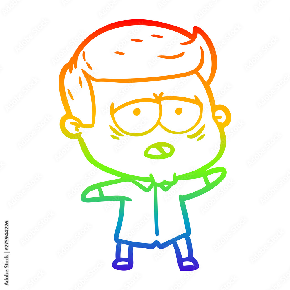 rainbow gradient line drawing cartoon tired man