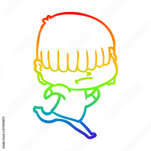 rainbow gradient line drawing cartoon boy with untidy hair