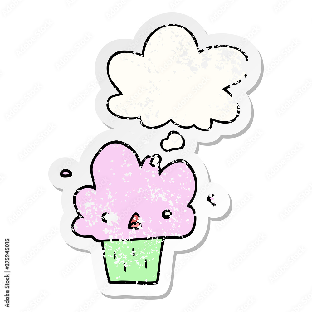 cartoon cupcake and thought bubble as a distressed worn sticker cartoon cupcake and thought bubble as a distressed worn sticker
