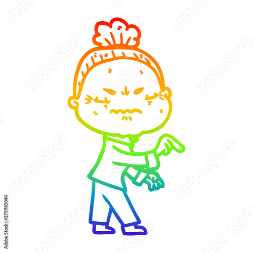rainbow gradient line drawing cartoon annoyed old lady