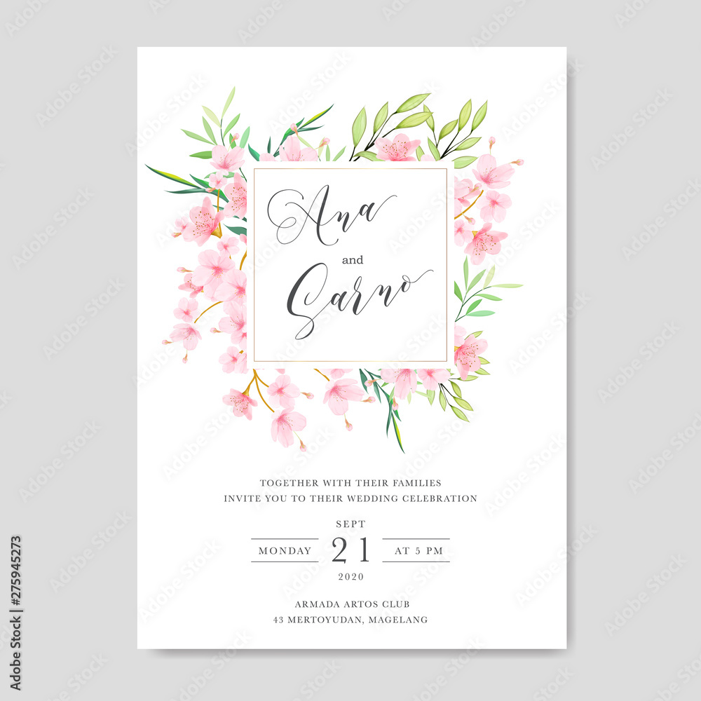 beautiful wedding Floral Cherry Blossom Frame and background