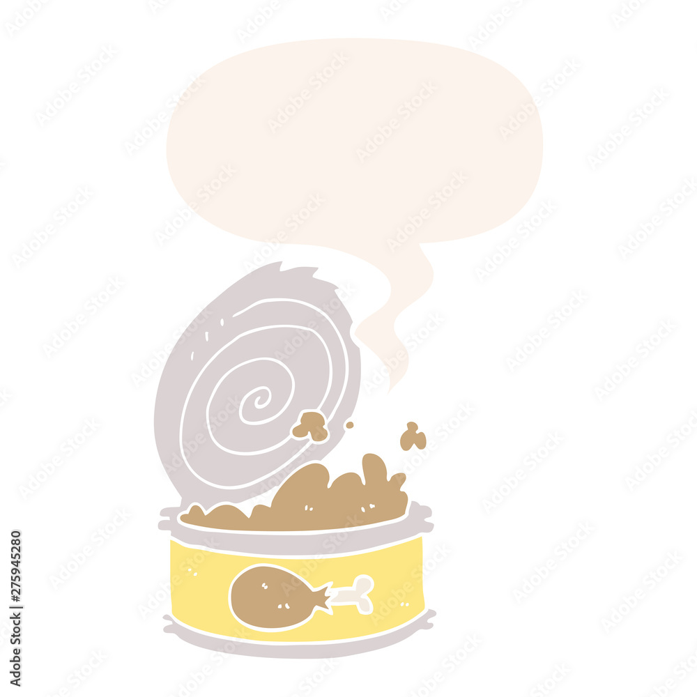cartoon canned food and speech bubble in retro style cartoon canned food and speech bubble in retro style