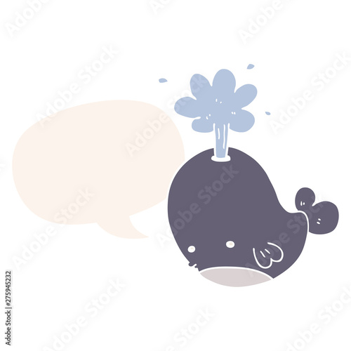 cartoon spouting whale and speech bubble in retro style