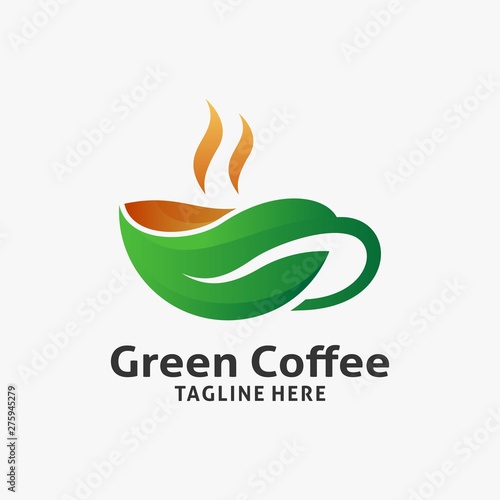 Green coffee logo design with leaf shape