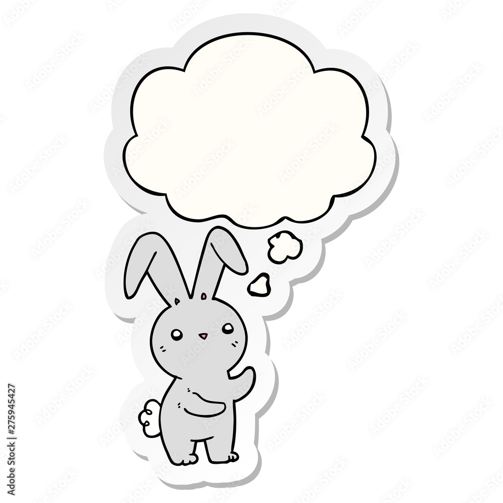 cute cartoon rabbit and thought bubble as a printed sticker cute cartoon rabbit and thought bubble as a printed sticker