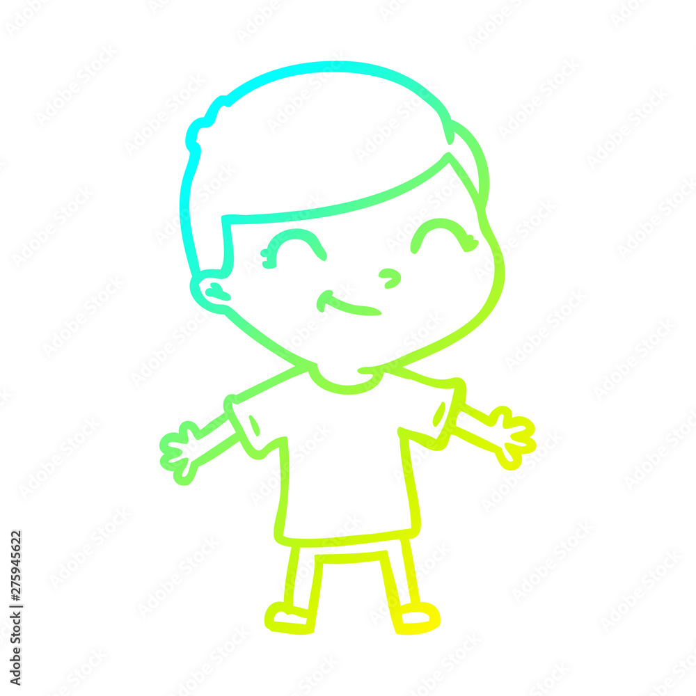 cold gradient line drawing cartoon boy smiling