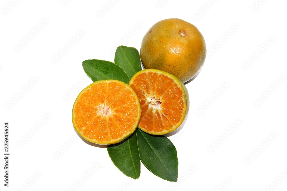 oranges with leaves isolated on white background oranges with leaves isolated on white background