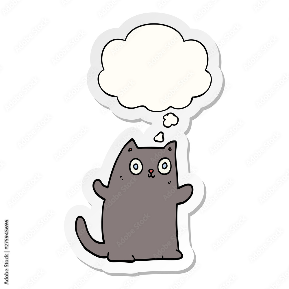 cartoon cat and thought bubble as a printed sticker cartoon cat and thought bubble as a printed sticker