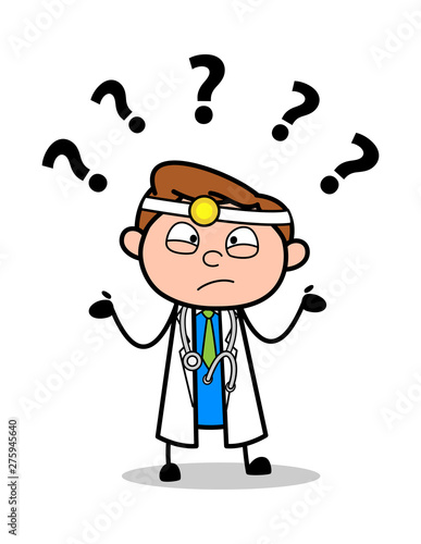 Confused - Professional Cartoon Doctor Vector Illustration