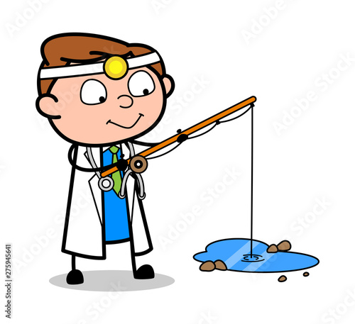Fishing - Professional Cartoon Doctor Vector Illustration
