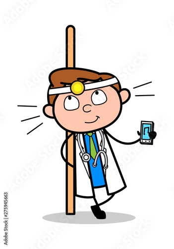 Showing a Music Device - Professional Cartoon Doctor Vector Illustration