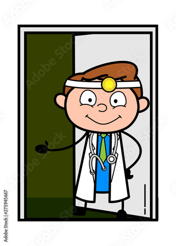 Presenting - Professional Cartoon Doctor Vector Illustration