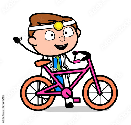 Saying Hello with Hand Gesture - Professional Cartoon Doctor Vector Illustration