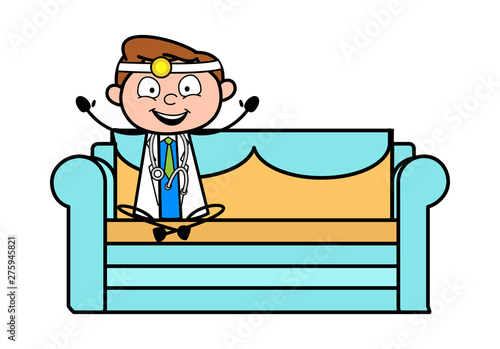 Joyful Doctor Sitting and Cheering - Professional Cartoon Doctor Vector Illustration
