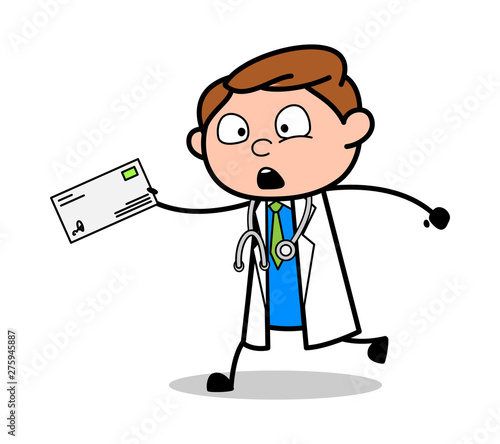 Running with Letter - Professional Cartoon Doctor Vector Illustration
