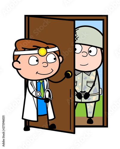 Police Came for Interrogation - Professional Cartoon Doctor Vector Illustration