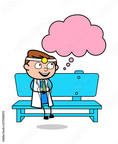 Sitting and Thinking a Plan - Professional Cartoon Doctor Vector Illustration