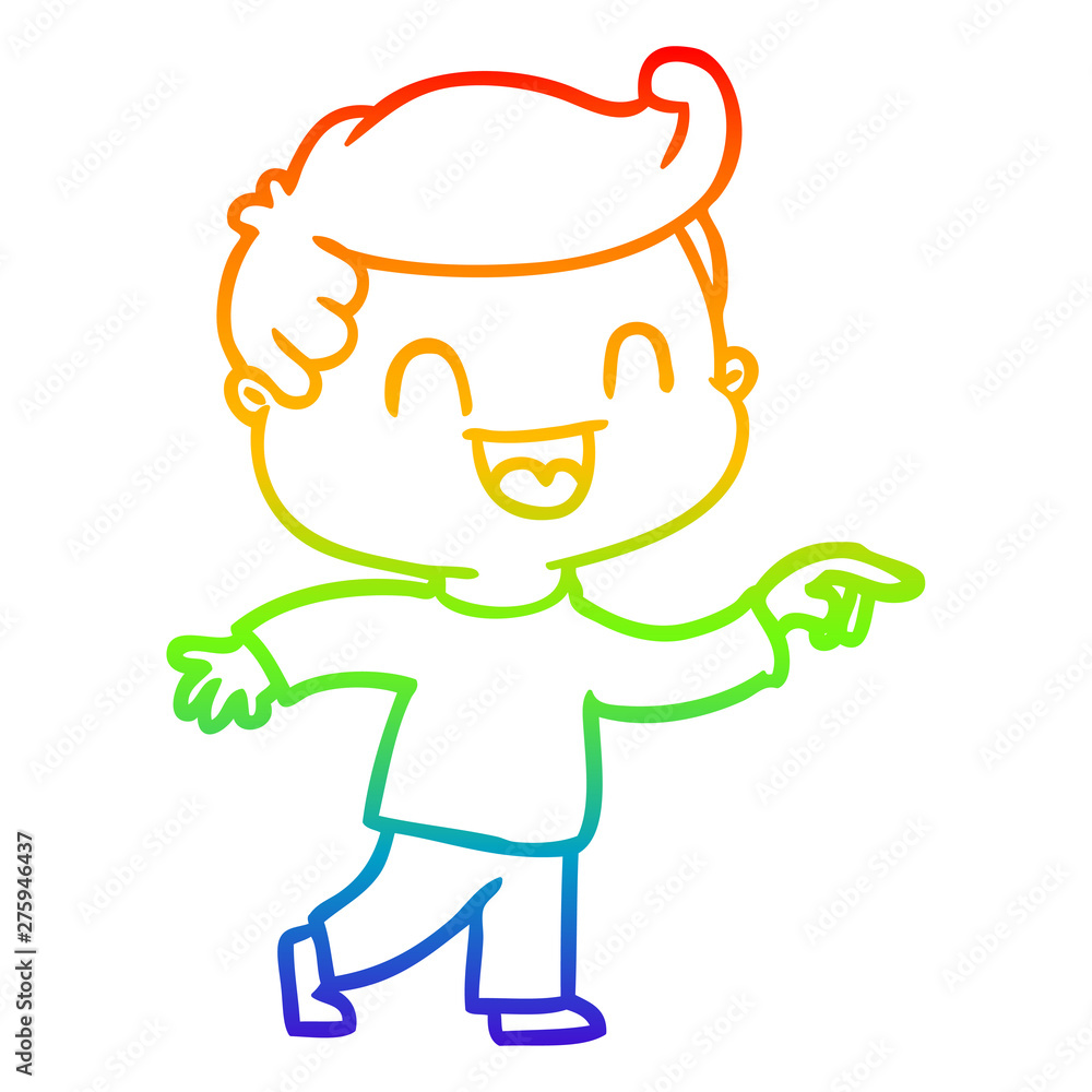 rainbow gradient line drawing cartoon happy man pointing rainbow gradient line drawing cartoon happy man pointing