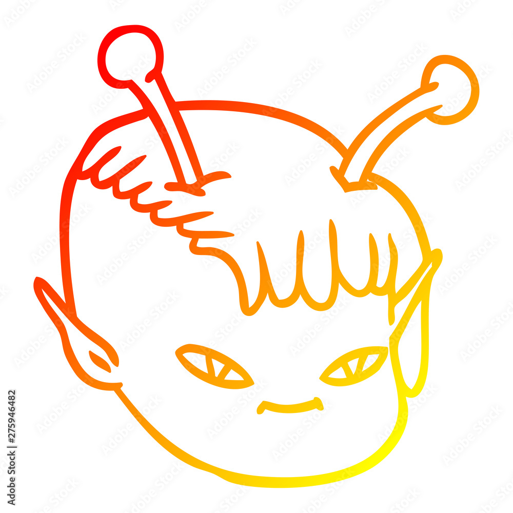 Obraz premium warm gradient line drawing cartoon alien space girl face