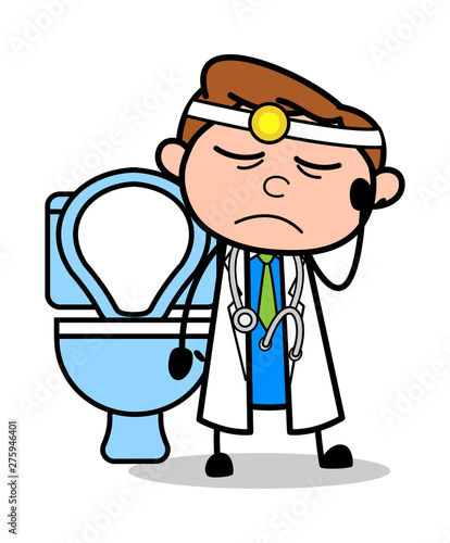Frustrated from Constipation Problem - Professional Cartoon Doctor Vector Illustration