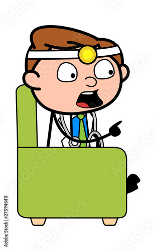 Talking with Pointing Finger - Professional Cartoon Doctor Vector Illustration