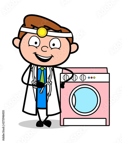 Selling a Washing Machine - Professional Cartoon Doctor Vector Illustration