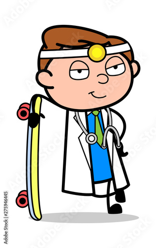 Standing with Skateboard - Professional Cartoon Doctor Vector Illustration