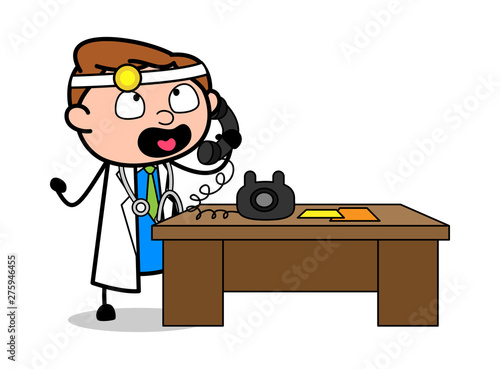 Talking on Telephone - Professional Cartoon Doctor Vector Illustration