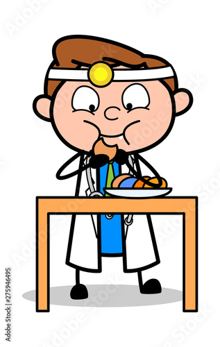 Eating Snacks - Professional Cartoon Doctor Vector Illustration