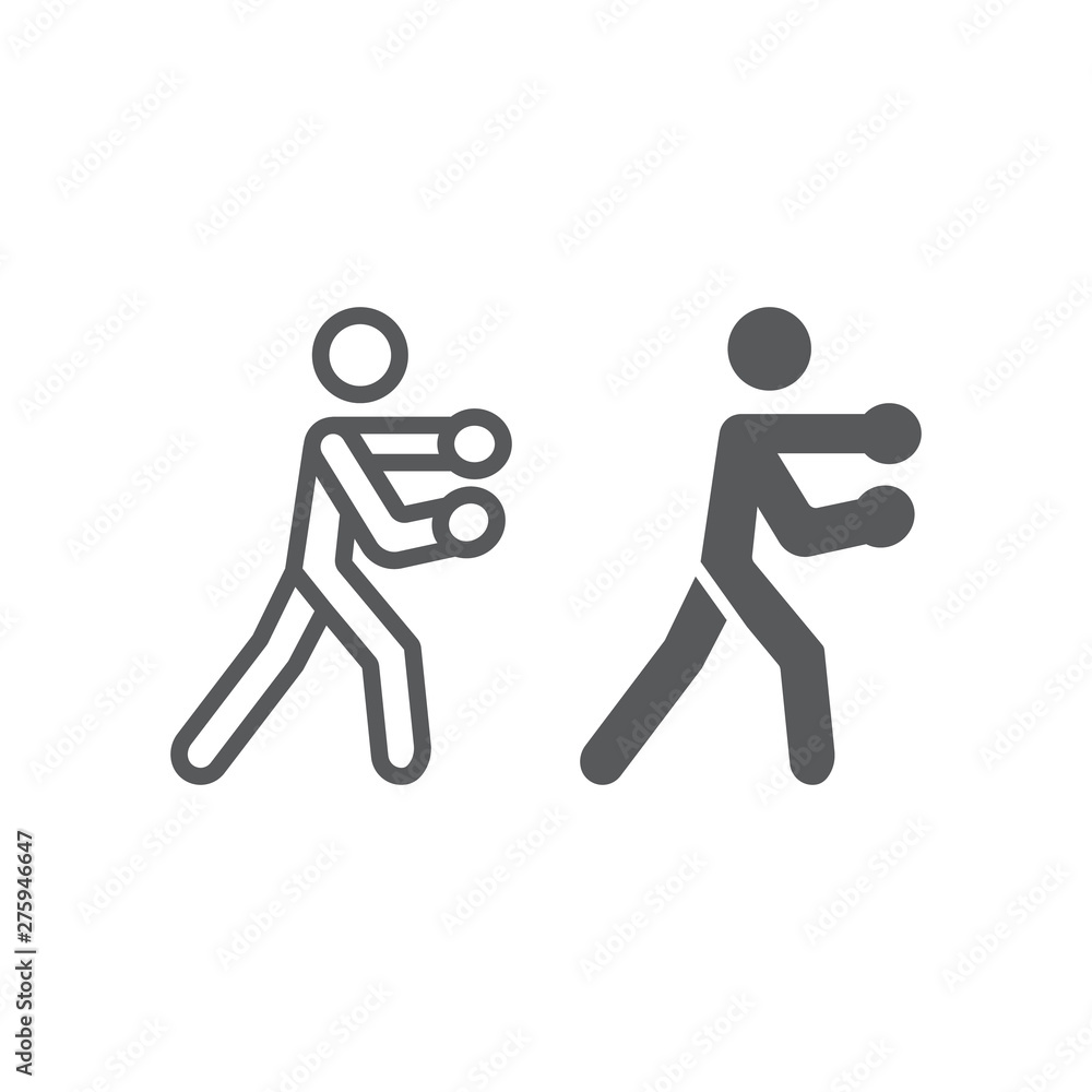 Boxing line and glyph icon, boxer and punch, boxing sport sign, vector graphics, a linear pattern on a white background. Boxing line and glyph icon, boxer and punch, boxing sport sign, vector graphics, a linear pattern on a white background.