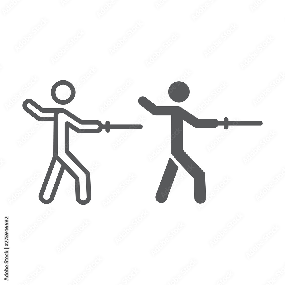 Man fencing line and glyph icon, sport and fighting, fencer sign, vector graphics, a linear pattern on a white background. Man fencing line and glyph icon, sport and fighting, fencer sign, vector graphics, a linear pattern on a white background.