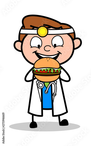 Eating Burger - Professional Cartoon Doctor Vector Illustration