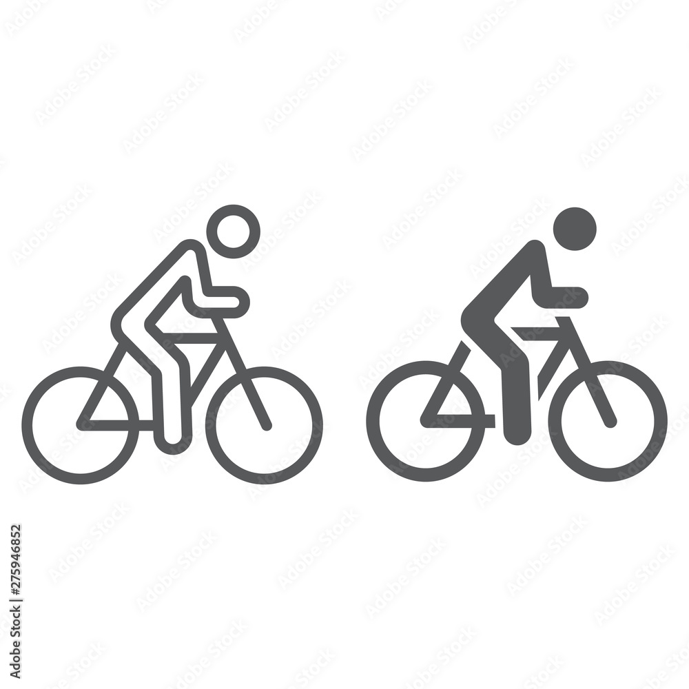 Cycling line and glyph icon, sport and bike, man on bicycle sign, vector graphics, a linear pattern on a white background. Cycling line and glyph icon, sport and bike, man on bicycle sign, vector graphics, a linear pattern on a white background.