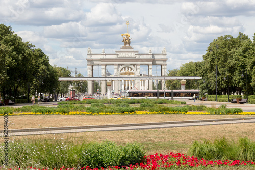  Russia, Moscow:The main entrance to the Exhibition Centre VDNKh.
