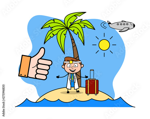 Enjoying Vacation at Beach - Professional Cartoon Doctor Vector Illustration