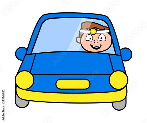 Driving Car - Professional Cartoon Doctor Vector Illustration