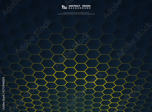 Abstract gradient hexagonal technology on yellow background cover decoration design.