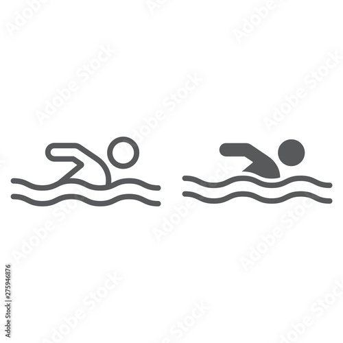 Swimming line and glyph icon, sport and water, swimmer sign, vector graphics, a linear pattern on a white background.