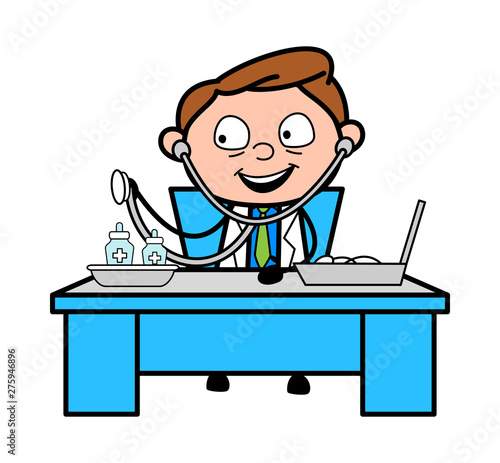 Doctor Checking with Stethoscope - Professional Cartoon Doctor Vector Illustration