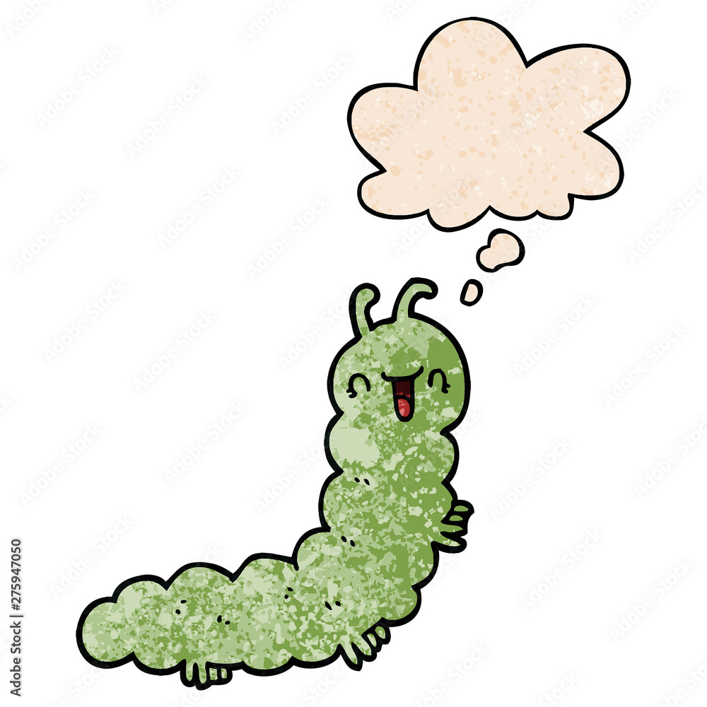 cartoon caterpillar and thought bubble in grunge texture pattern style cartoon caterpillar and thought bubble in grunge texture pattern style
