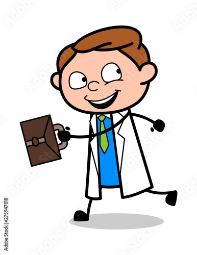 Doctor Running in Hurry with Briefcase - Professional Cartoon Doctor Vector Illustration