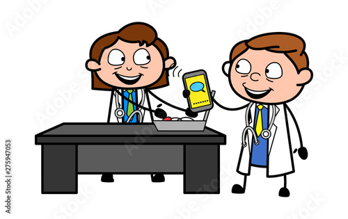 Doctor Showing Message to His Colleague Doctor - Professional Cartoon Doctor Vector Illustration