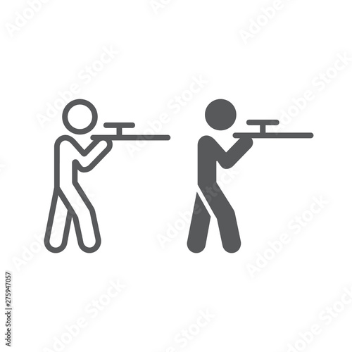 Shooting line and glyph icon, hunting and shotgun, man with riffle sign, vector graphics, a linear pattern on a white background.