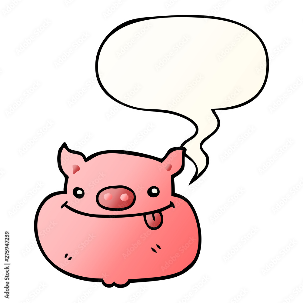 cartoon happy pig face and speech bubble in smooth gradient style cartoon happy pig face and speech bubble in smooth gradient style