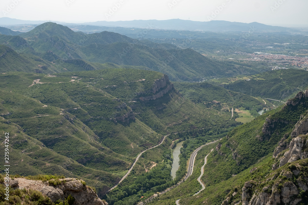 Fototapeta premium Montserrat, mountain and railway view, top view