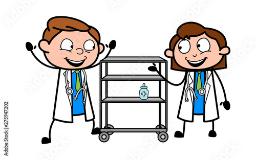 Two Doctors are Making Fun - Professional Cartoon Doctor Vector Illustration