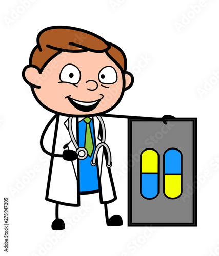 Showing Medicine Tablet - Professional Cartoon Doctor Vector Illustration