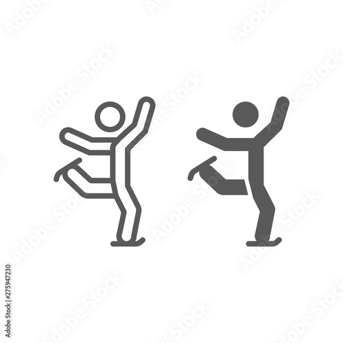 Figure skating line and glyph icon, sport and skate, ice skating sign, vector graphics, a linear pattern on a white background.