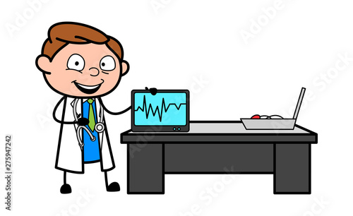 Doctor Showing Electrocardiogram - Professional Cartoon Doctor Vector Illustration