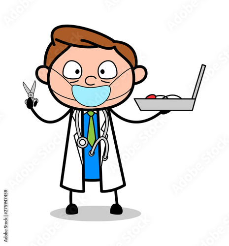 Doctor with Medical Equipment - Professional Cartoon Doctor Vector Illustration